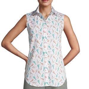 Lands' End Sleeveless Blouse with Tennis Print Sz 14 Preloved